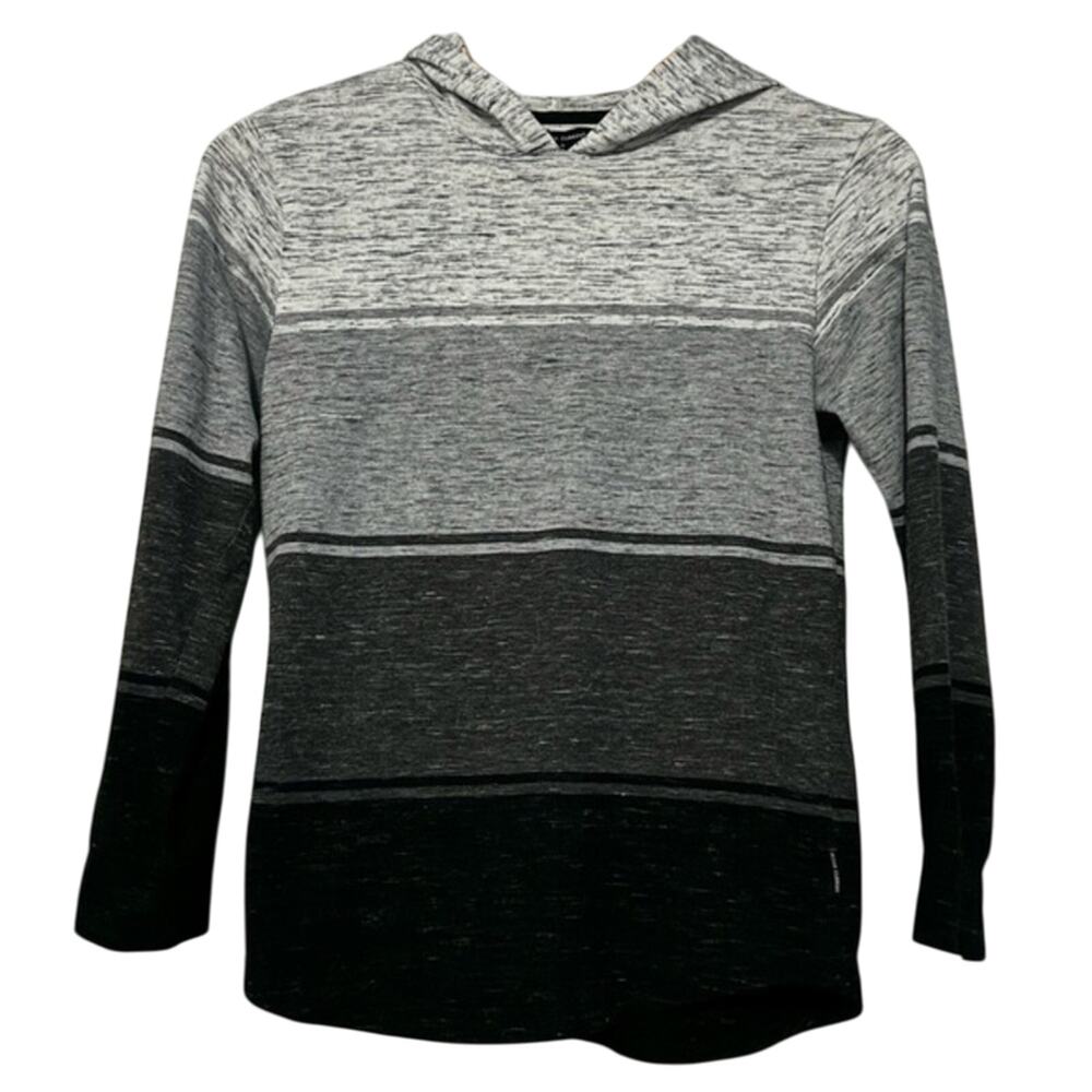 Boys Medium Hoodie Long Sleeve T-Shirt Heather Gray and Black Color Block